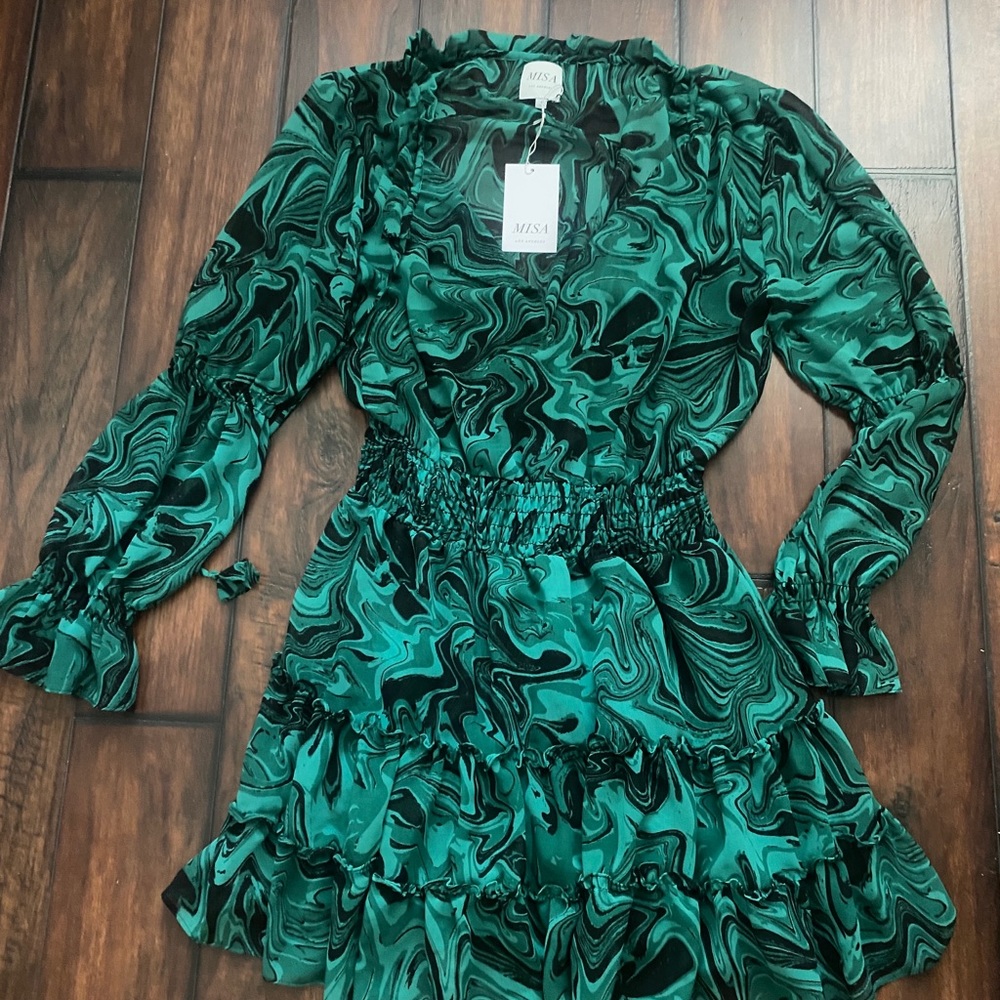 Misa Los Angeles Ella Dress Malachite Chiffon